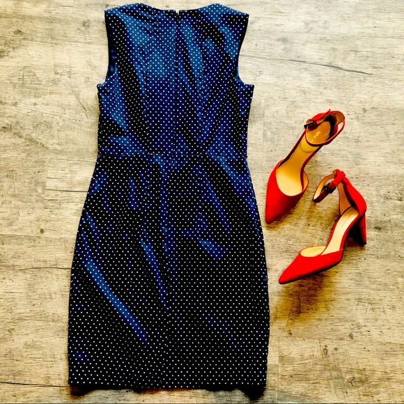 MOVING SALE 🔥  PORTMANS Navy & White Polka Dot Pencil Dress Size EUC 10 - Picture 16 of 16